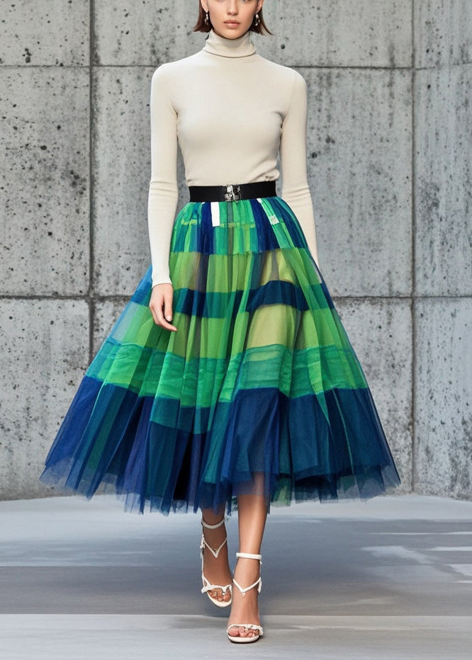 Chic Colorblock Exra Large Hem Tulle Vacation Skirt Summer