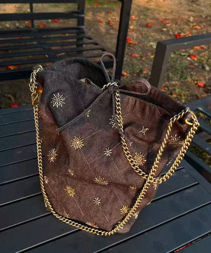 Stylish Brown Embroidered Large Capacity Cotton Clutch Bag