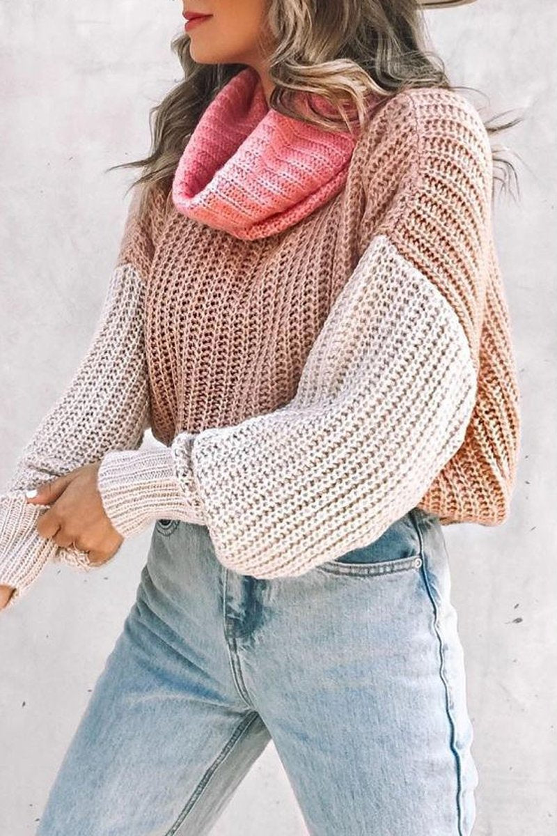 Turtleneck Color Block Casual Sweater