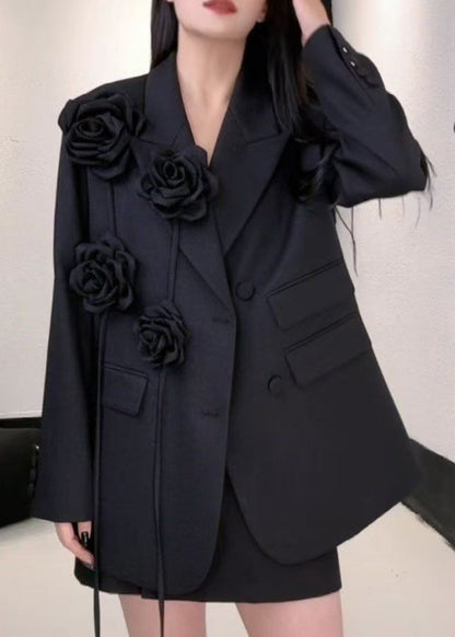 Floral Purple Peter Pan Collar Button Spandex Coats Spring