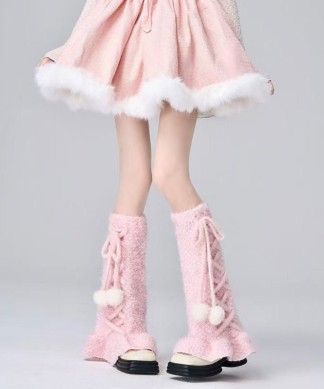 Japanese Style White Cross Strap Fuzzy Fur Fluffy Socks Covers