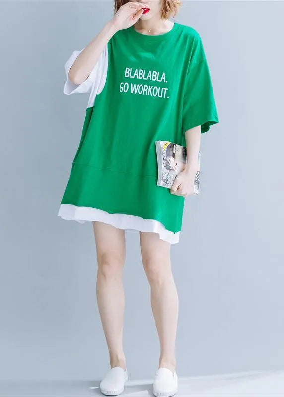 Organic green cotton tops women o neck half sleeve silhouette summer tops