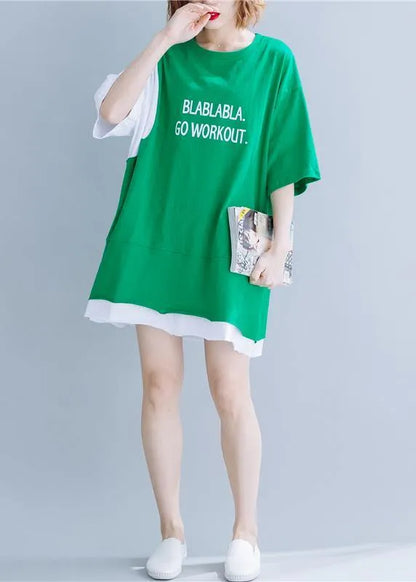 Organic green cotton tops women o neck half sleeve silhouette summer tops