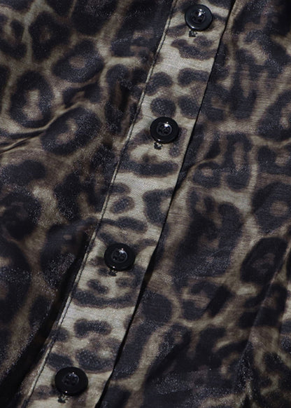 Chic Leopard Peter Pan Collar Tie Waist Chiffon Shirt Dresses Spring