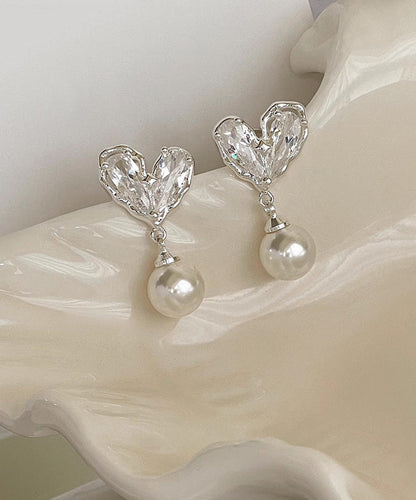 Chic White Copper Overgild Pearl Love Drop Earrings