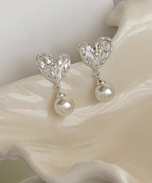 Chic White Copper Overgild Pearl Love Drop Earrings
