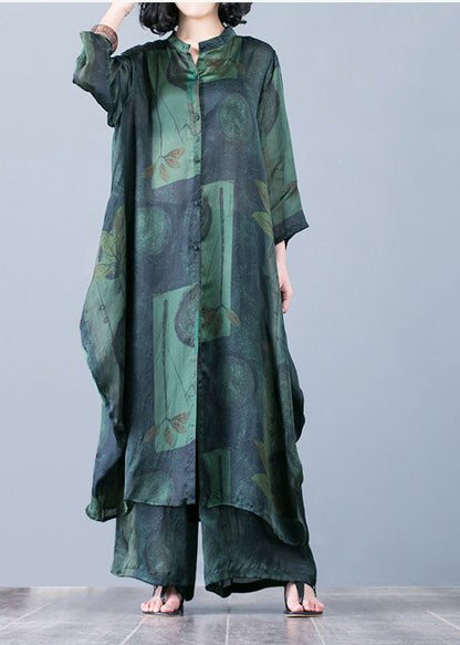 2022 fashion suit large size was thin red printed chiffon female wide-leg pants two-piece suit