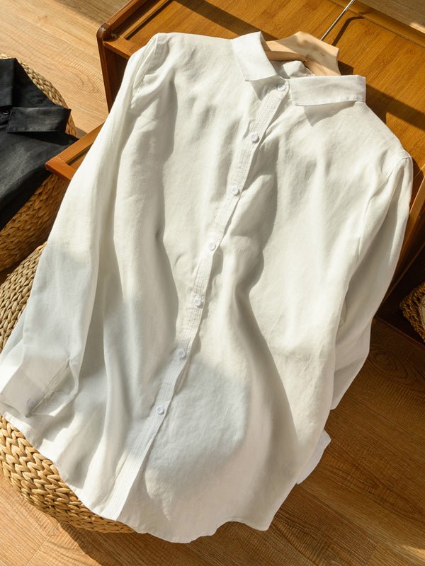 100% Linen Long Sleeve Casual Shirt In Solid Color