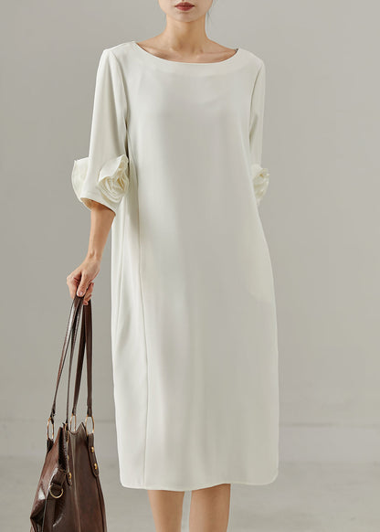 Art White Three-dimensional Floral Chiffon Holiday Dress Summer