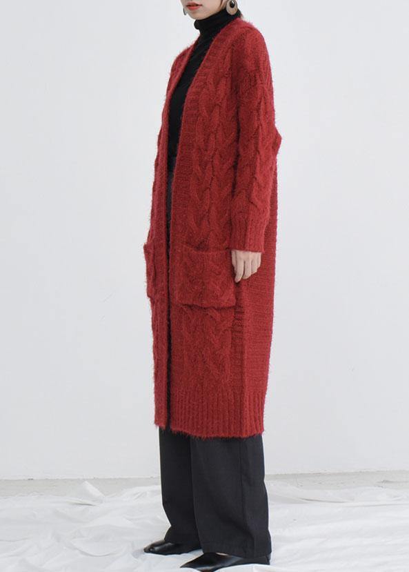 For  burgundy oversize fall pockets knit sweat tops