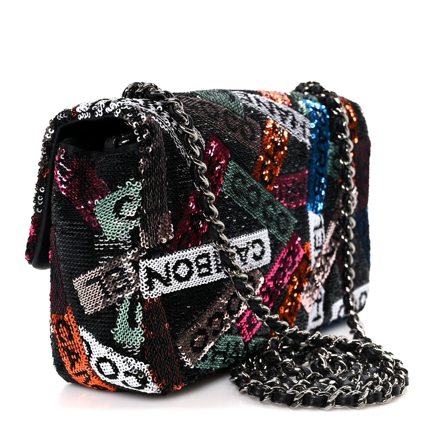 Sequin Logo Small Flap Ruthenium Multicolor