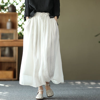 Retro Cotton Linen Lacing Waist A-Line Skirt