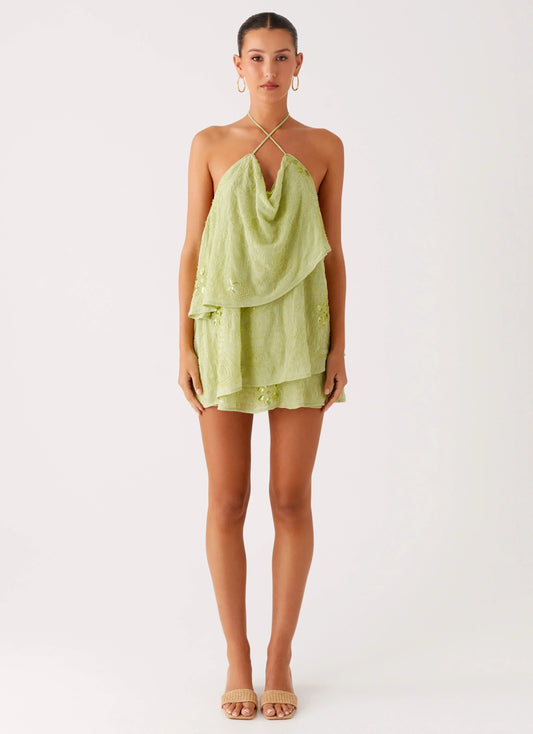 On The Go Beaded Mini Dress - Mint