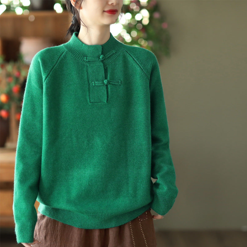 Retro Buckle Knit Loose Sweater