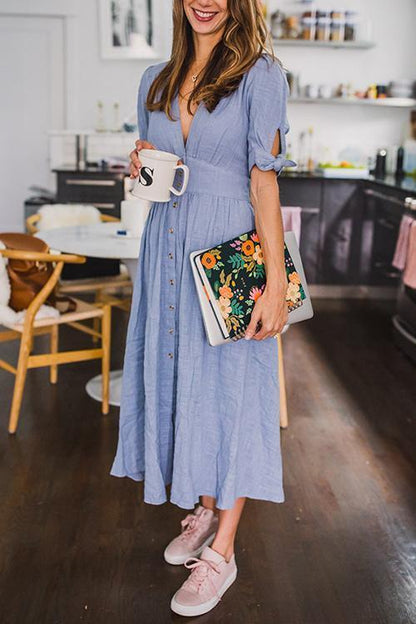 Casual Vacation Button Knot Sleeve Dress