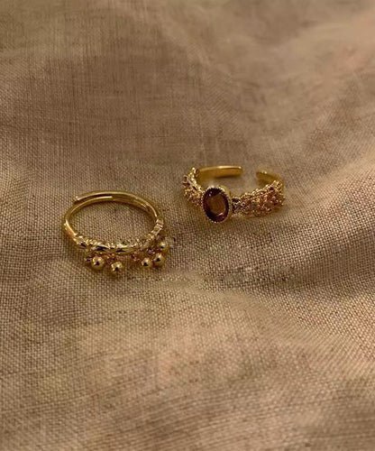 Vintage Gold Sterling Silver Overgild Open Rings Two-Piece Set
