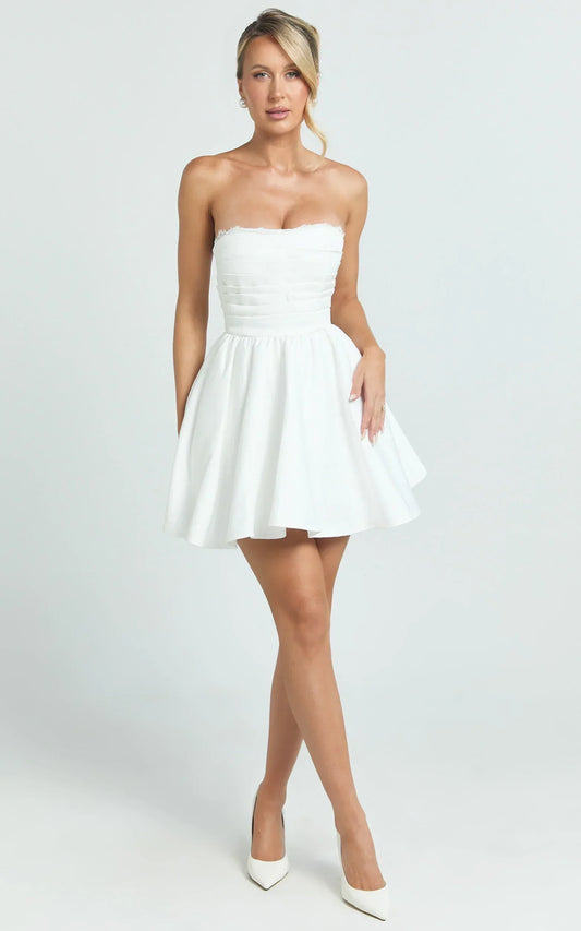 Bianca Mini Dress - Strapless Fit And Flare Dress In Ivory