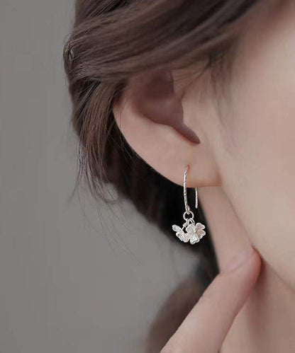 Stylish Silk Sterling Silver Acrylic Floral Hoop Earrings