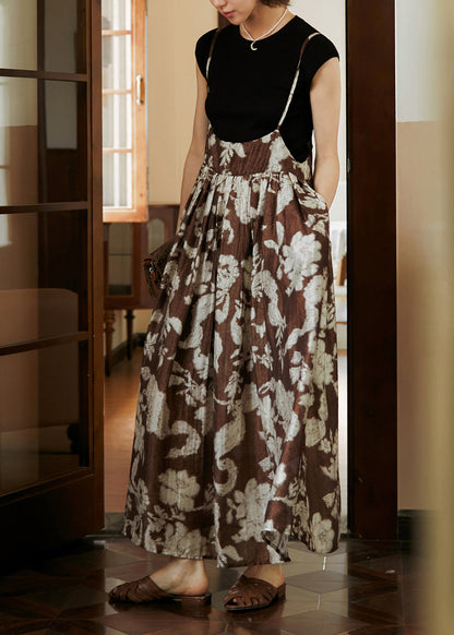 Casual Print Wrinkled Cotton Spaghetti Strap Dress Summer