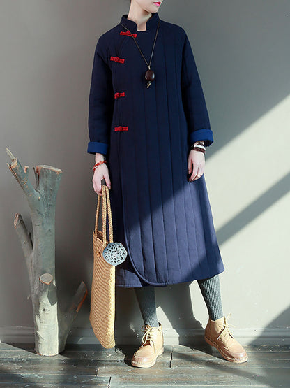 Women Winter Artsy Frog Thick Solid Padded Coat
