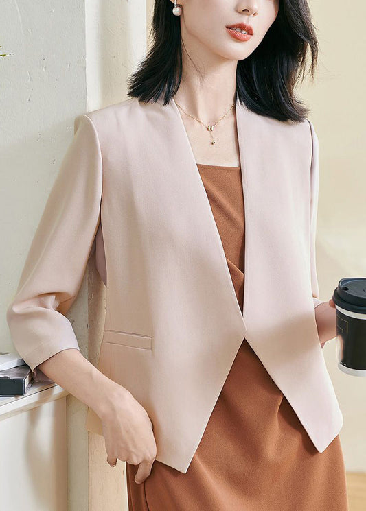 Brief Light Khaki V Neck Patchwork Coat Bracelet Sleeve