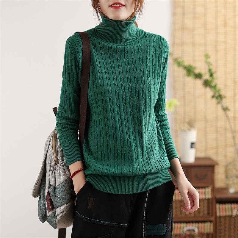 Winter Casual Turtleneck Solid Color Knitted Sweater