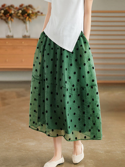 Dot Double Layers Casual Elastic Waist Skirt