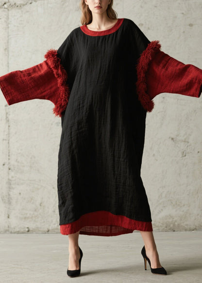 Bohemian Black Oversized Patchwork Faux Fur Maxi Dresses Fall