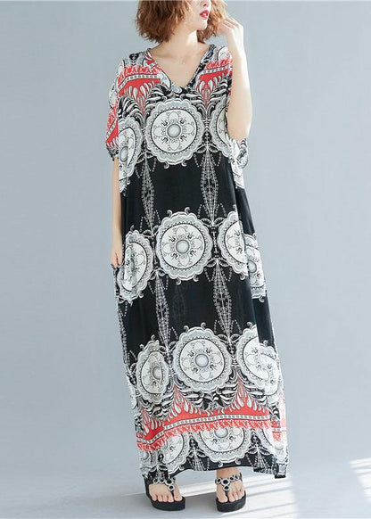 DIY prints linen cotton dress v neck Love summer Dresses