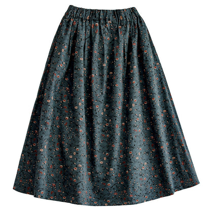 Retro Literary Floral Mid-Length Skirt