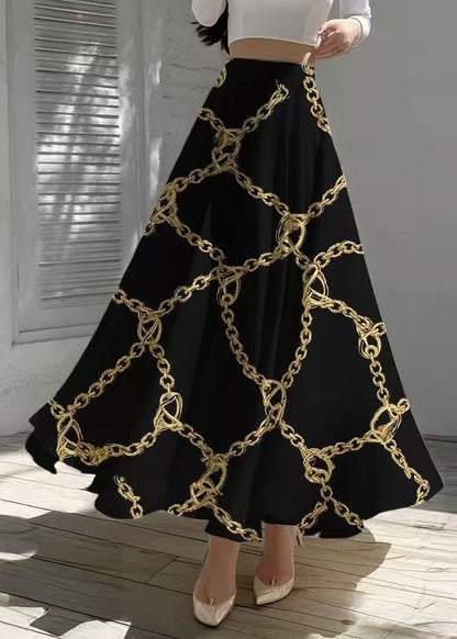 Elegant Black Print Exra Large Hem Chiffon Skirt Summer