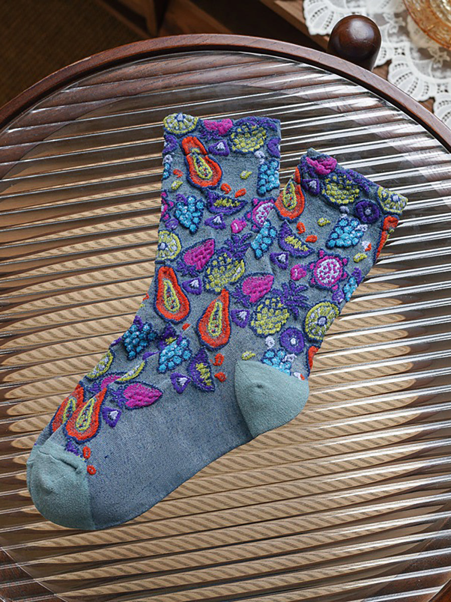 5 Pairs Floral Adult Vintage Winter Socks For Women