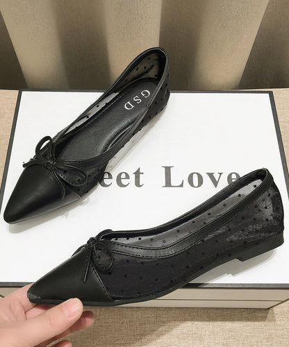 Comfy Splicing Flats Apricot Breathable Mesh Pointed Toe Bow