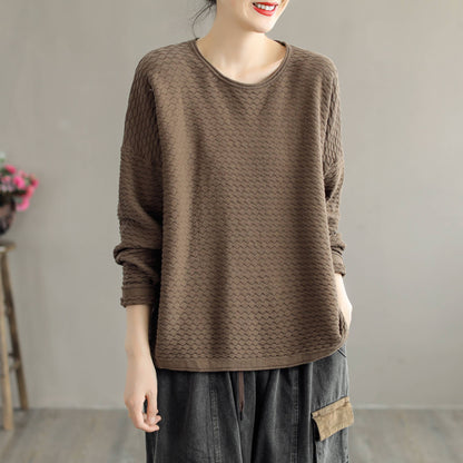 Autumn Women Loose Cotton Knitted Solid Sweater