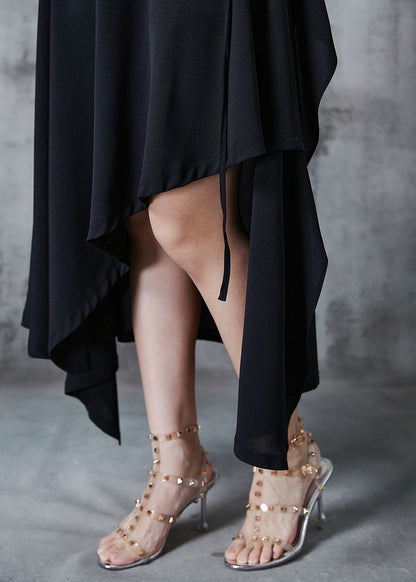 Casual Black Asymmetrical Silm Fit Chiffon Skirt Summer