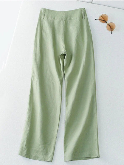 Loosen Solid Color Casual Wide Leg Linen Pants