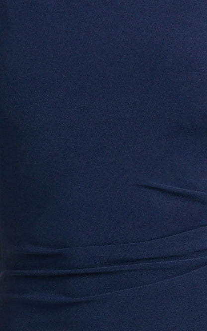 Audette Maxi Dress Boat Neck Ruched Fitted Dress in Navy