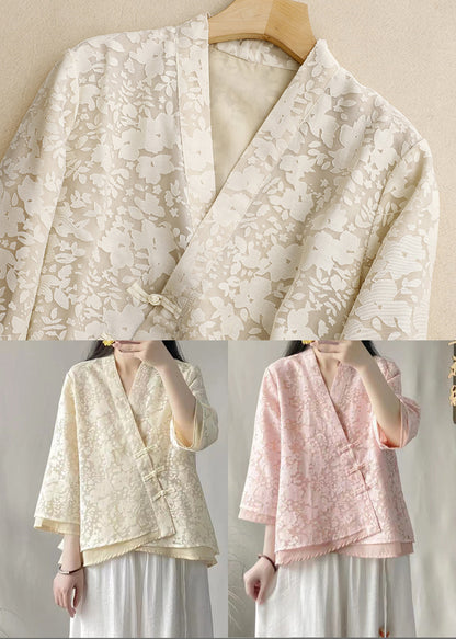 Vintage Beige Jacquard Lace Oriental Top Spring