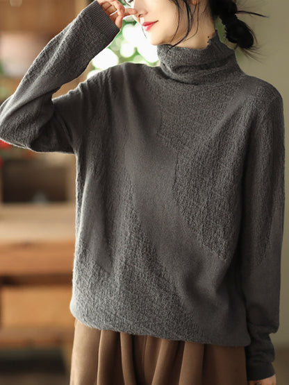 Women Vintage Jacquard Turtleneck Loose Sweater