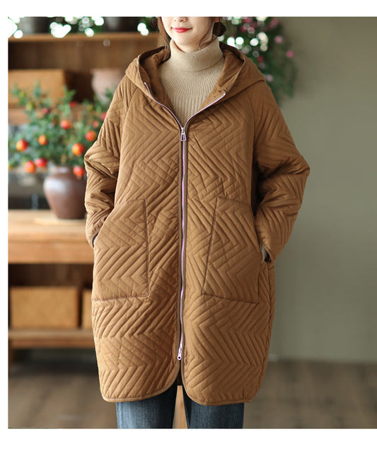 Retro Quilted Diamond Thickened Mid-Length Coat