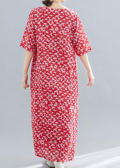 Bohemian o neck pockets linen cotton clothes Tutorials red print Dresses summer