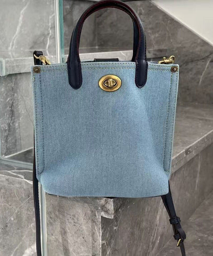 Women Blue Large Capacity Solid Durable Denim Tote Handbag