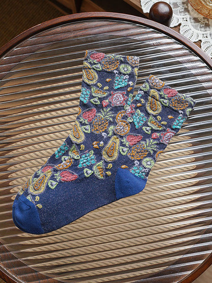 5 Pairs Floral Adult Vintage Winter Socks For Women