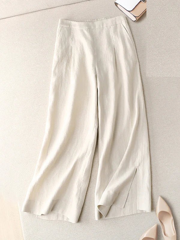 Loose Linen High Waist Solid Straight Trousers