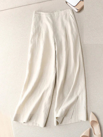 Loose Linen High Waist Solid Straight Trousers