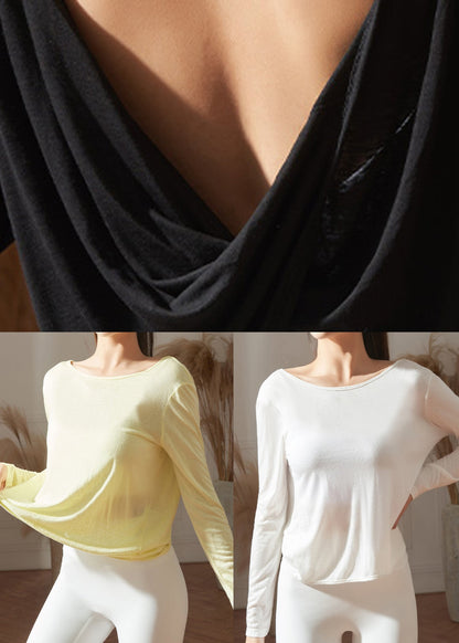 Elegant Light Yellow Backless Yoga Tank Tops