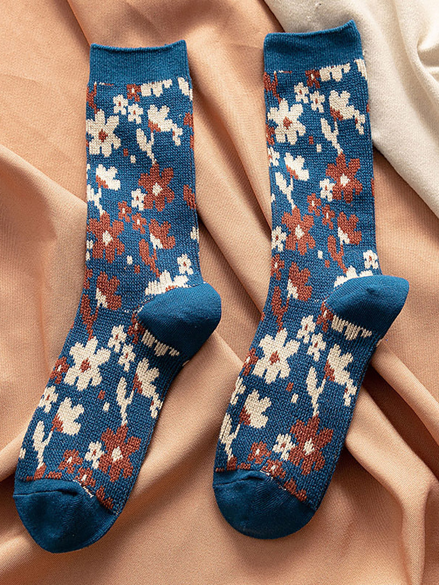 Women Floral Knitted Jacquard Autumn Winter Socks