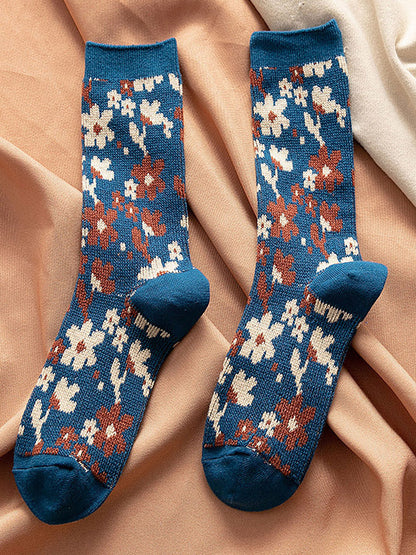 Women Floral Knitted Jacquard Autumn Winter Socks