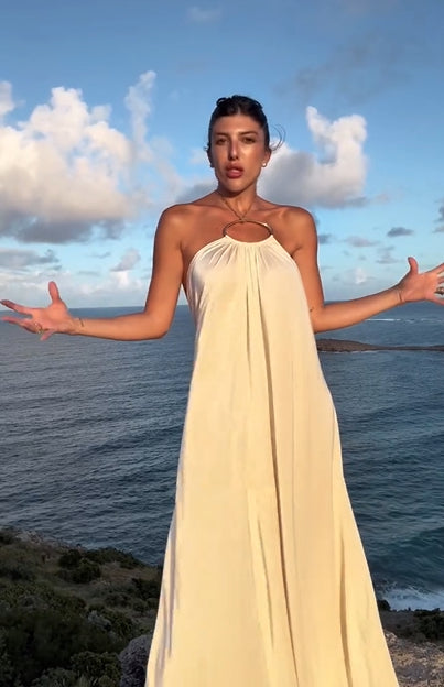 Beach Vacation Satin Halter Maxi Dress