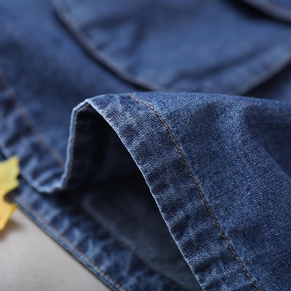 Plus Size - Loose Solid Color Drawstring Denim Hoodie